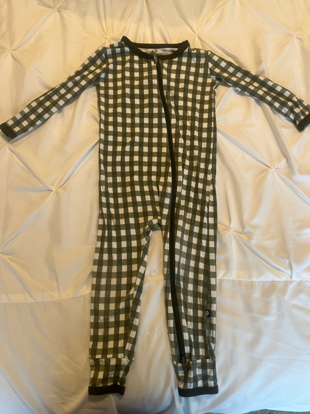 Kyte Green Gingham Bamboo Zip Romper